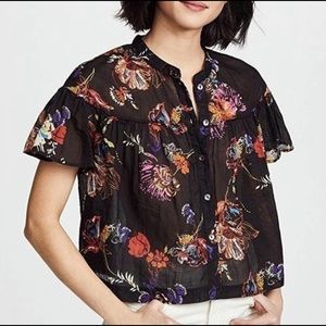 Free People Sweet Escape sz M button up flowy boho blouse black floral